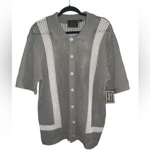 NWT Massive Luxury Edition Sage Green And Cream Open‎ Knit Short Sleeve Polo M